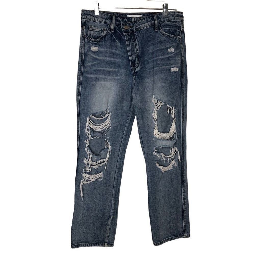 Flying Monkey Super Distressed Medium Wash Straight Leg Jeans Size 8/29